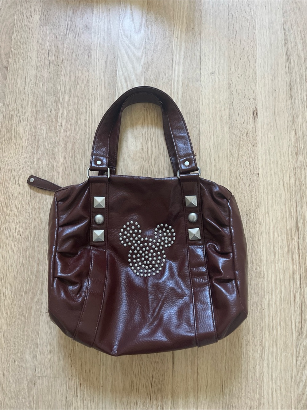 Disneyland Resort Studded Mickey Mouse Burgundy Faux Leather Shoulder Bag